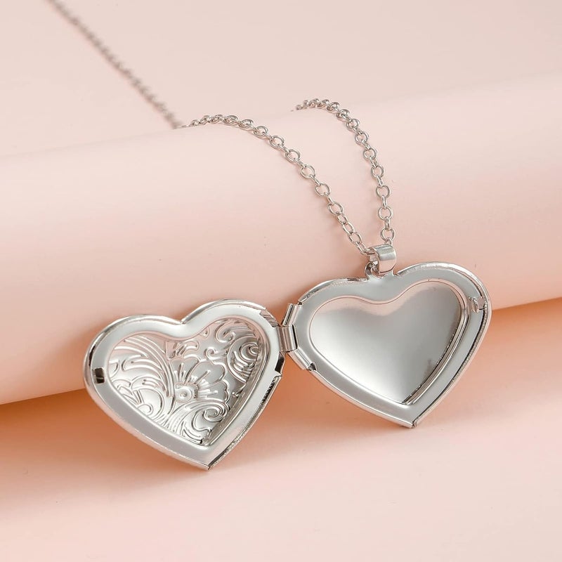 SCRDPRAD Vintage Engraved Flower Empaistic Photo Locket Hold Picture Oval Round Pendant Necklace Antique Carved Pattern Souvenir Memorial Clavicle Sweet Jewelry for Women - Image 2